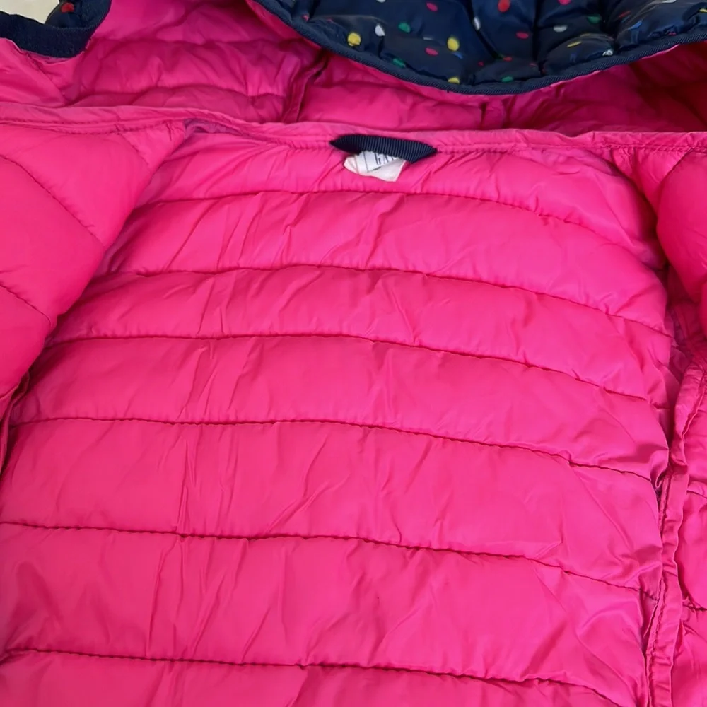 GAP Navy Polka Dot Puffer Jacket with Pink Lining